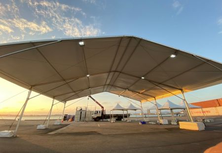 Cruise ship clearance tent